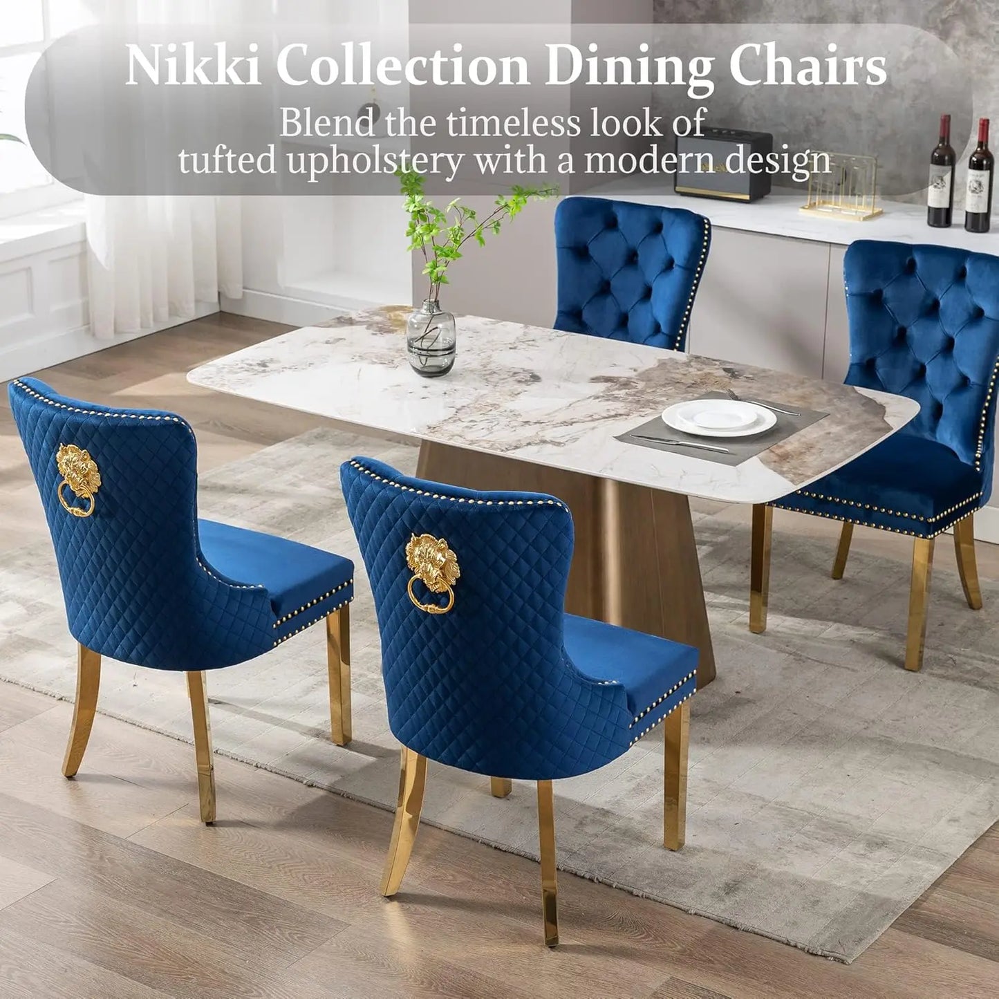 Luxury Velvet Dining Chairs (Set of 2) – High Back with Nailhead Trim & Lion Head Ring Pull\ Living Room Decor – Wall Art, Curtains, Clocks, Furniture & More