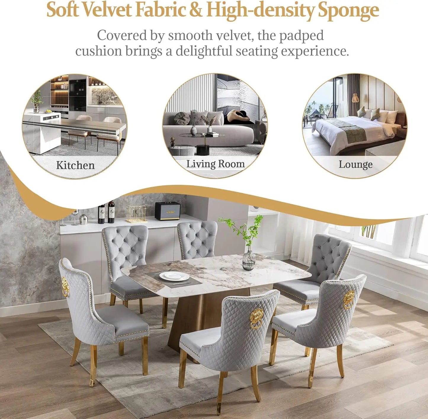 Luxury Velvet Dining Chairs (Set of 2) – High Back with Nailhead Trim & Lion Head Ring Pull\ Living Room Decor – Wall Art, Curtains, Clocks, Furniture & More