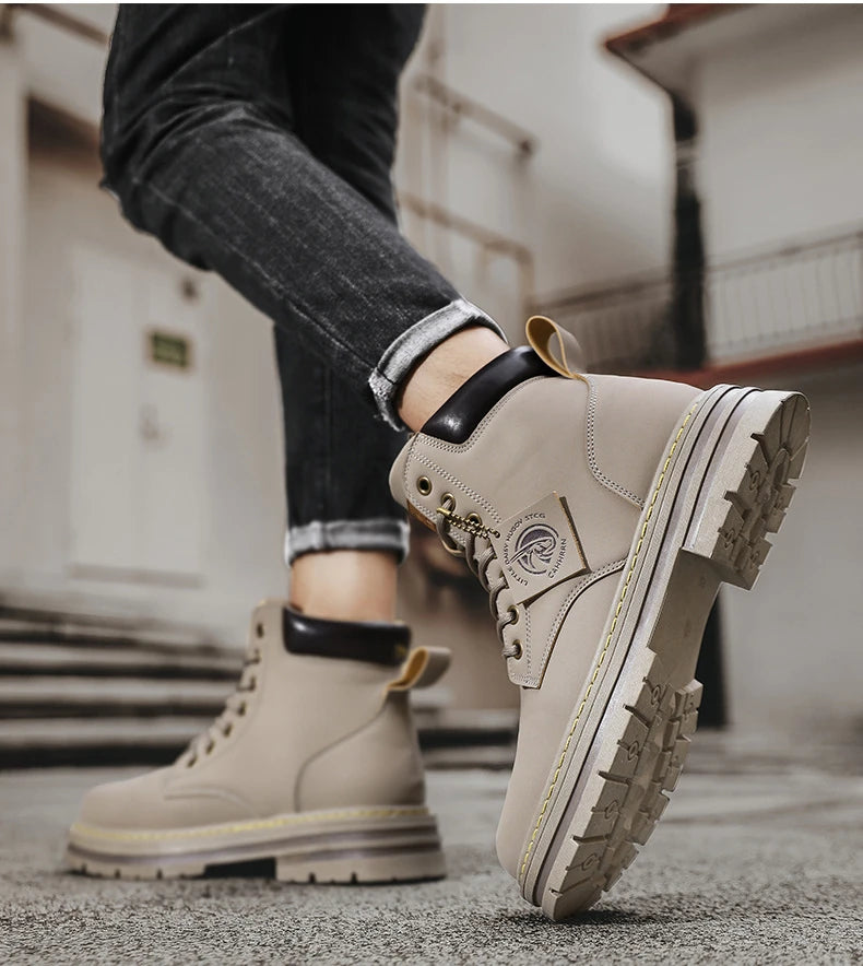 Men shoes - Men’s PU Leather Ankle Boots – Casual Lace-Up Boots for Everyday Style