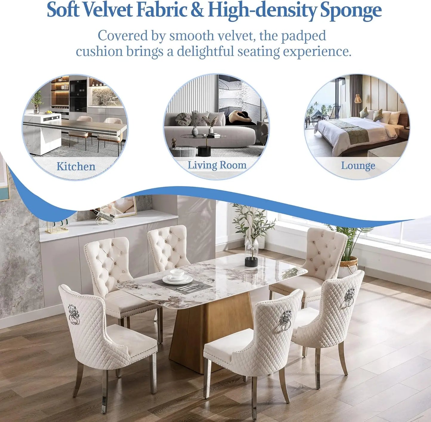 Luxury Velvet Dining Chairs (Set of 2) – High Back with Nailhead Trim & Lion Head Ring Pull\ Living Room Decor – Wall Art, Curtains, Clocks, Furniture & More