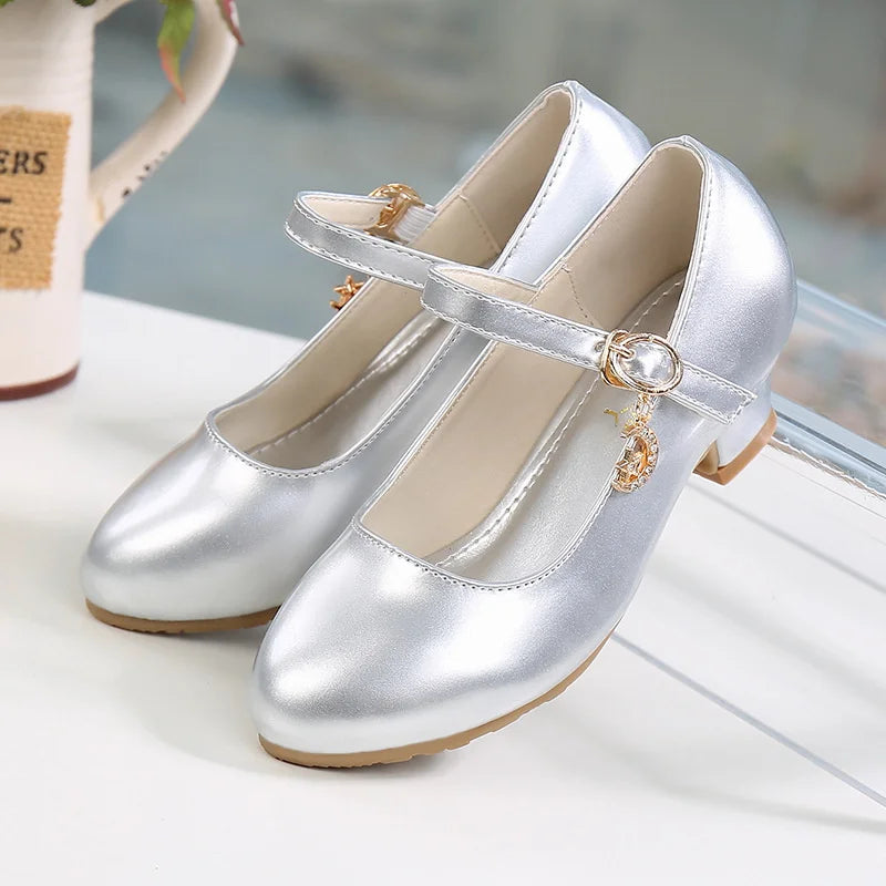 girl shoes - Girls Princess High Heels – White PU Leather Dress Shoes for Parties, Dance & Special Days