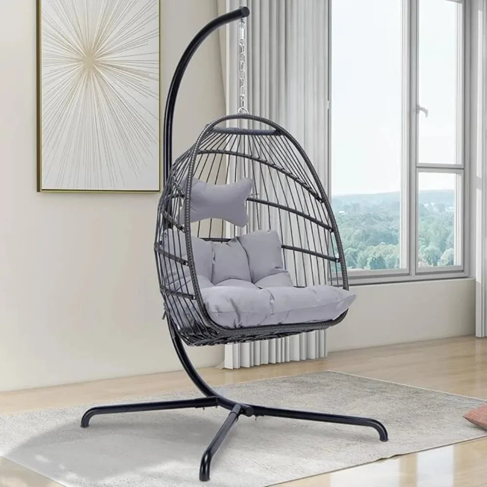 MOCCSOCC Luxury Wicker Egg Chair – Outdoor Hanging Swing with Water-Resistant Cushions Living Room Decor – Wall Art, Curtains, Clocks, Furniture & More\