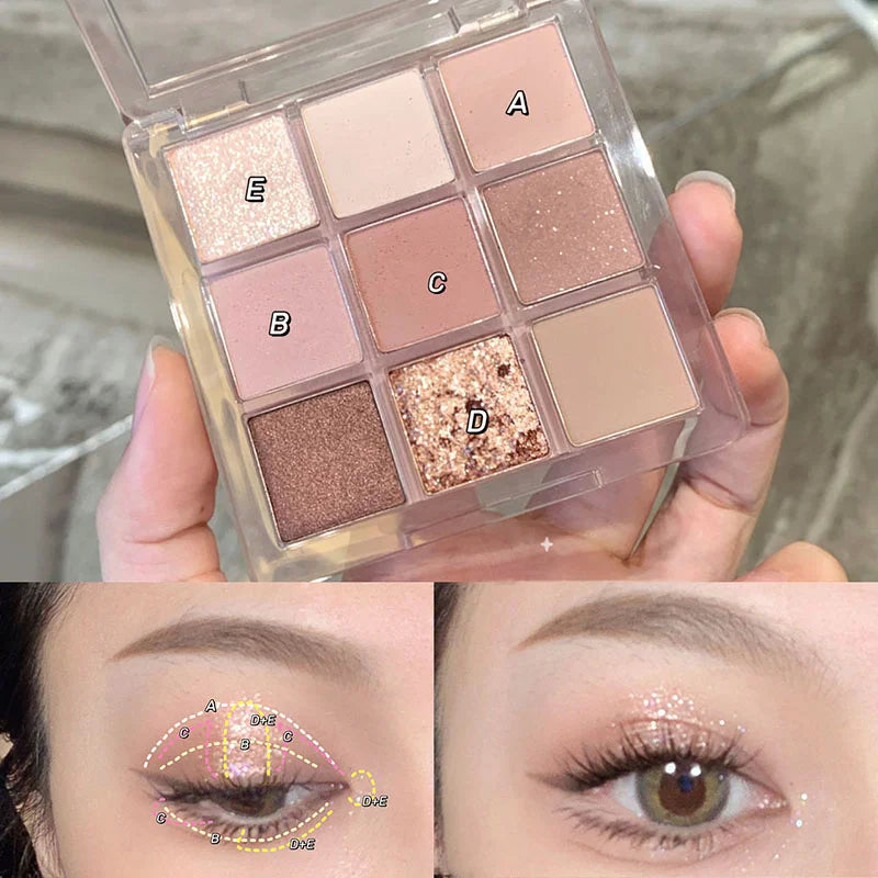 Makeup and face - 9-Color Eyeshadow Palette – Matte, Shimmer & Metallic Finishes