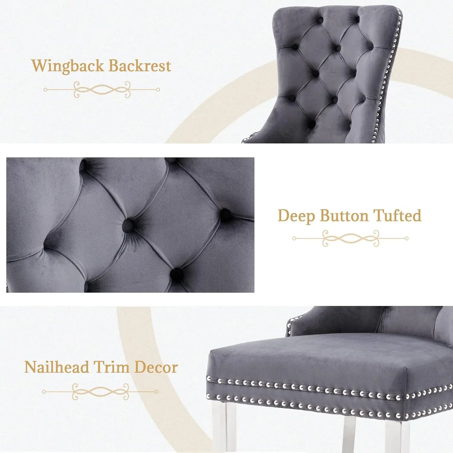 Luxury Velvet Dining Chairs (Set of 2) – High Back with Nailhead Trim & Lion Head Ring Pull\ Living Room Decor – Wall Art, Curtains, Clocks, Furniture & More