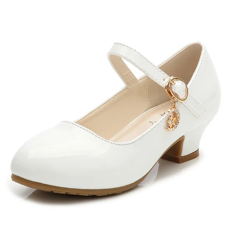 girl shoes - Girls Princess High Heels – White PU Leather Dress Shoes for Parties, Dance & Special Days