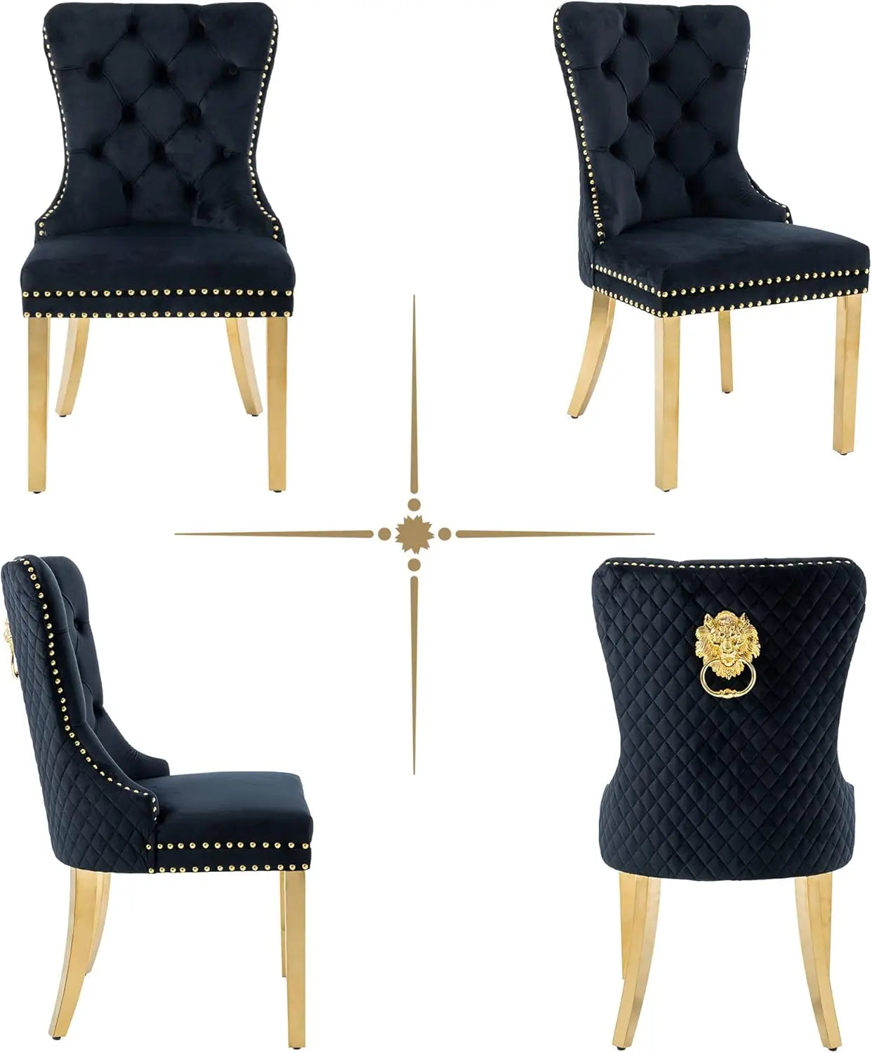 Luxury Velvet Dining Chairs (Set of 2) – High Back with Nailhead Trim & Lion Head Ring Pull\ Living Room Decor – Wall Art, Curtains, Clocks, Furniture & More