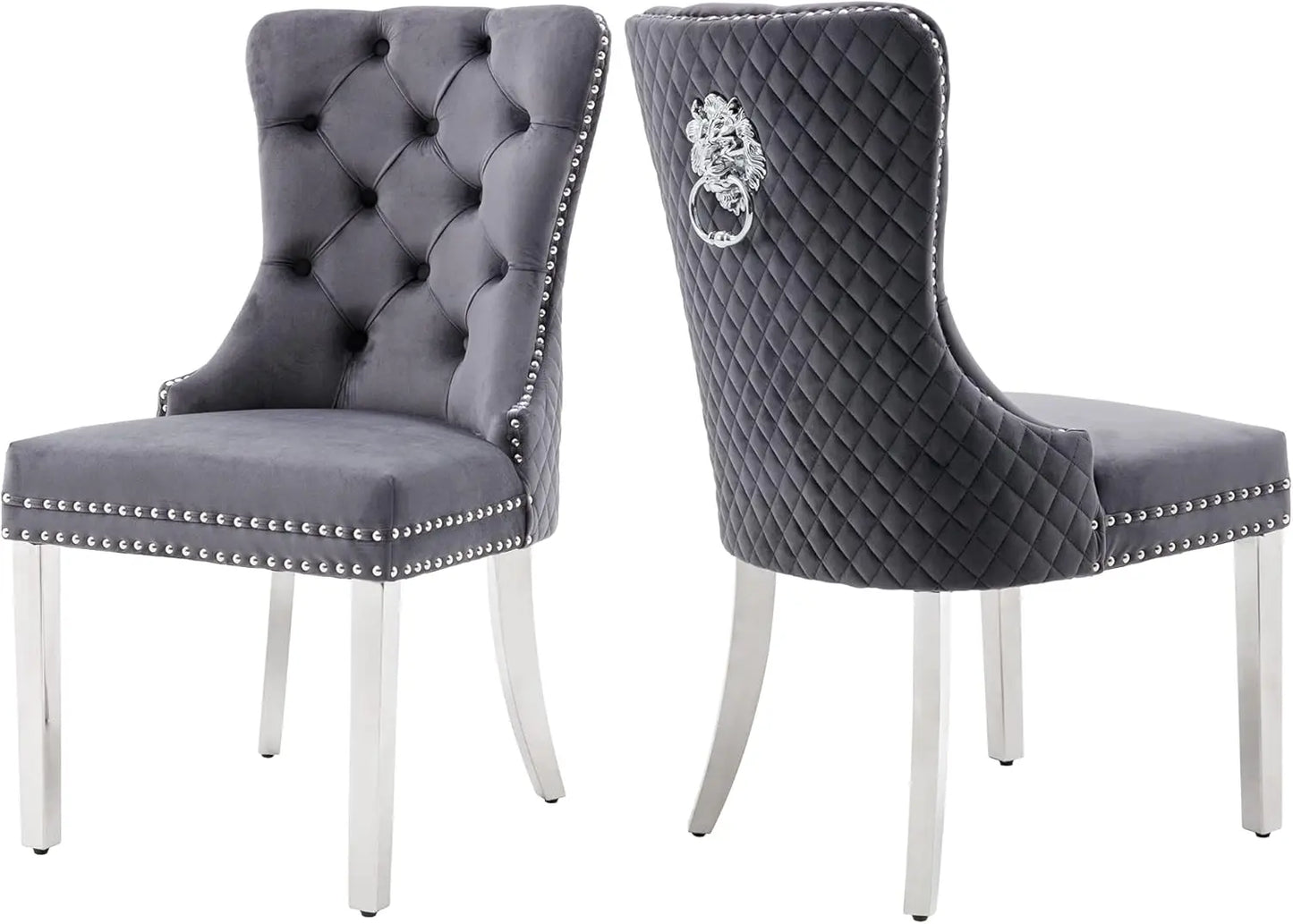 Luxury Velvet Dining Chairs (Set of 2) – High Back with Nailhead Trim & Lion Head Ring Pull\ Living Room Decor – Wall Art, Curtains, Clocks, Furniture & More
