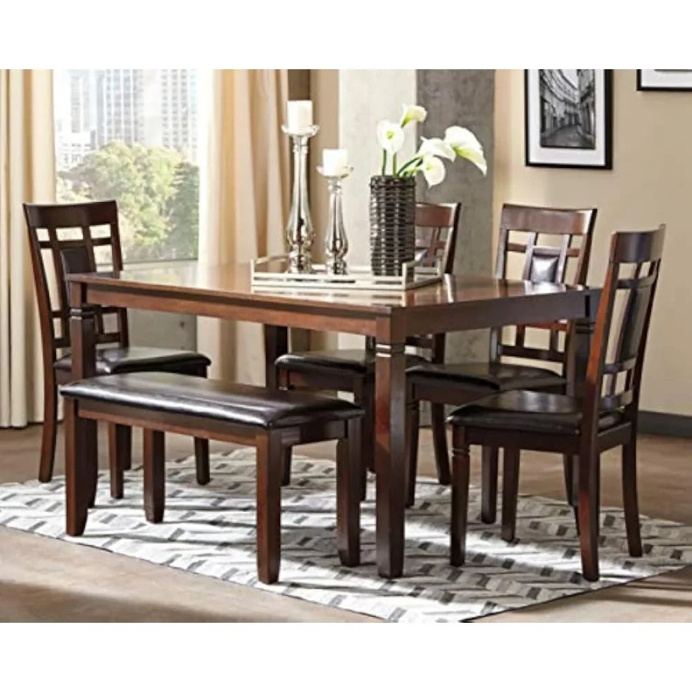 6-Piece Dining Table Set – Brown Wood with 4 Chairs & Bench (Seats 6)\ Living Room Decor – Wall Art, Curtains, Clocks, Furniture & More