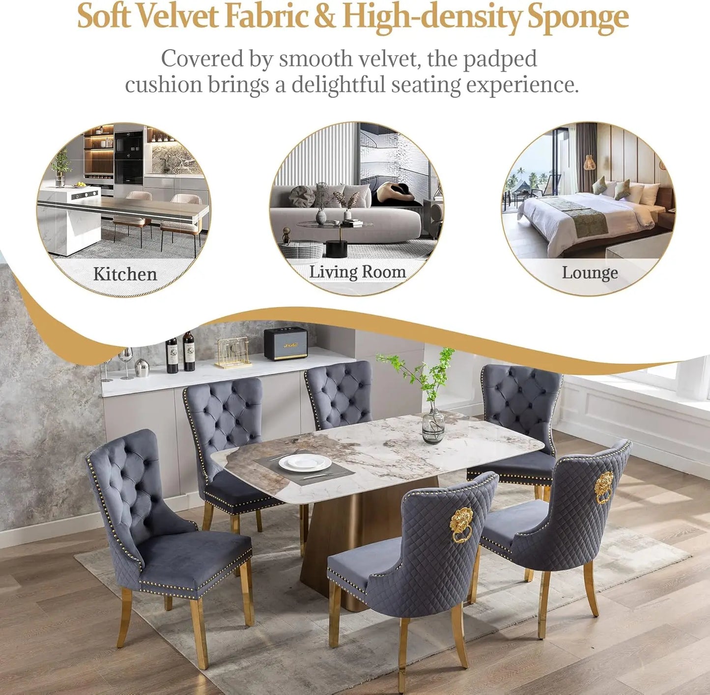 Luxury Velvet Dining Chairs (Set of 2) – High Back with Nailhead Trim & Lion Head Ring Pull\ Living Room Decor – Wall Art, Curtains, Clocks, Furniture & More