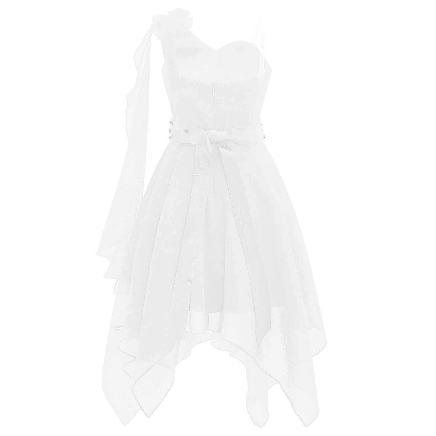Girl clothing - Chiffon Flower Dress – Elegant One-Shoulder Party Gown with Rhinestone Sash