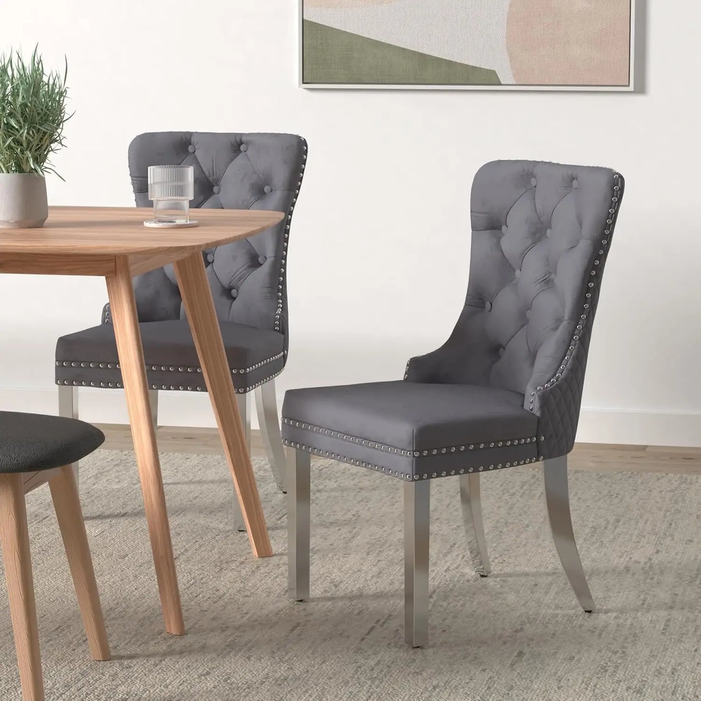 Luxury Velvet Dining Chairs (Set of 2) – High Back with Nailhead Trim & Lion Head Ring Pull\ Living Room Decor – Wall Art, Curtains, Clocks, Furniture & More