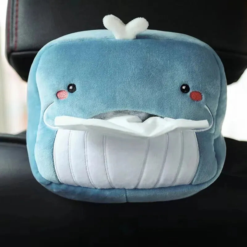 Cute Plush Hanging Tissue Box Holder – Soft Cartoon Car Accessory/Car