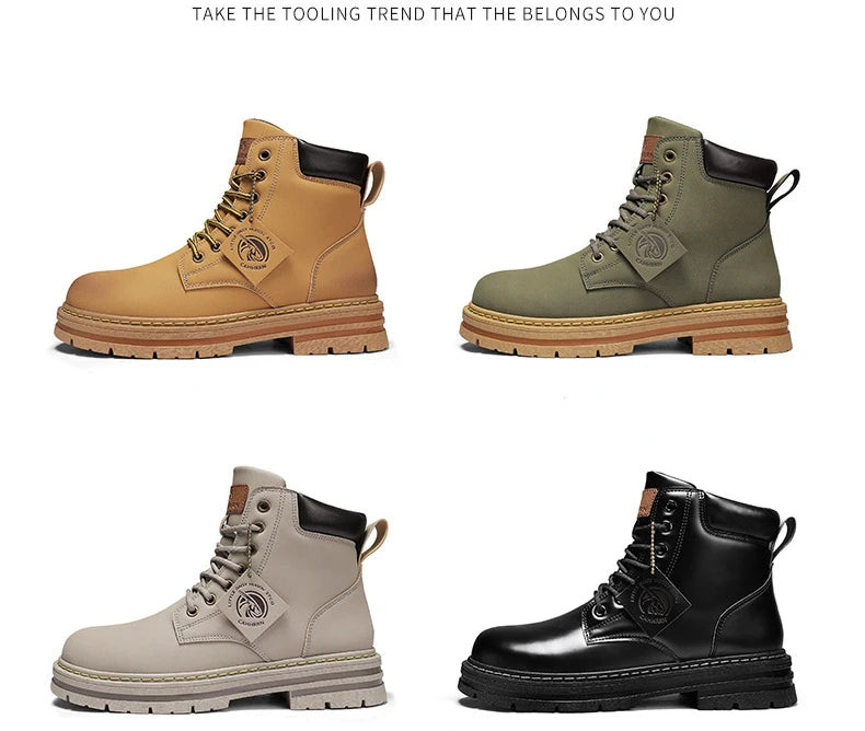 Men shoes - Men’s PU Leather Ankle Boots – Casual Lace-Up Boots for Everyday Style