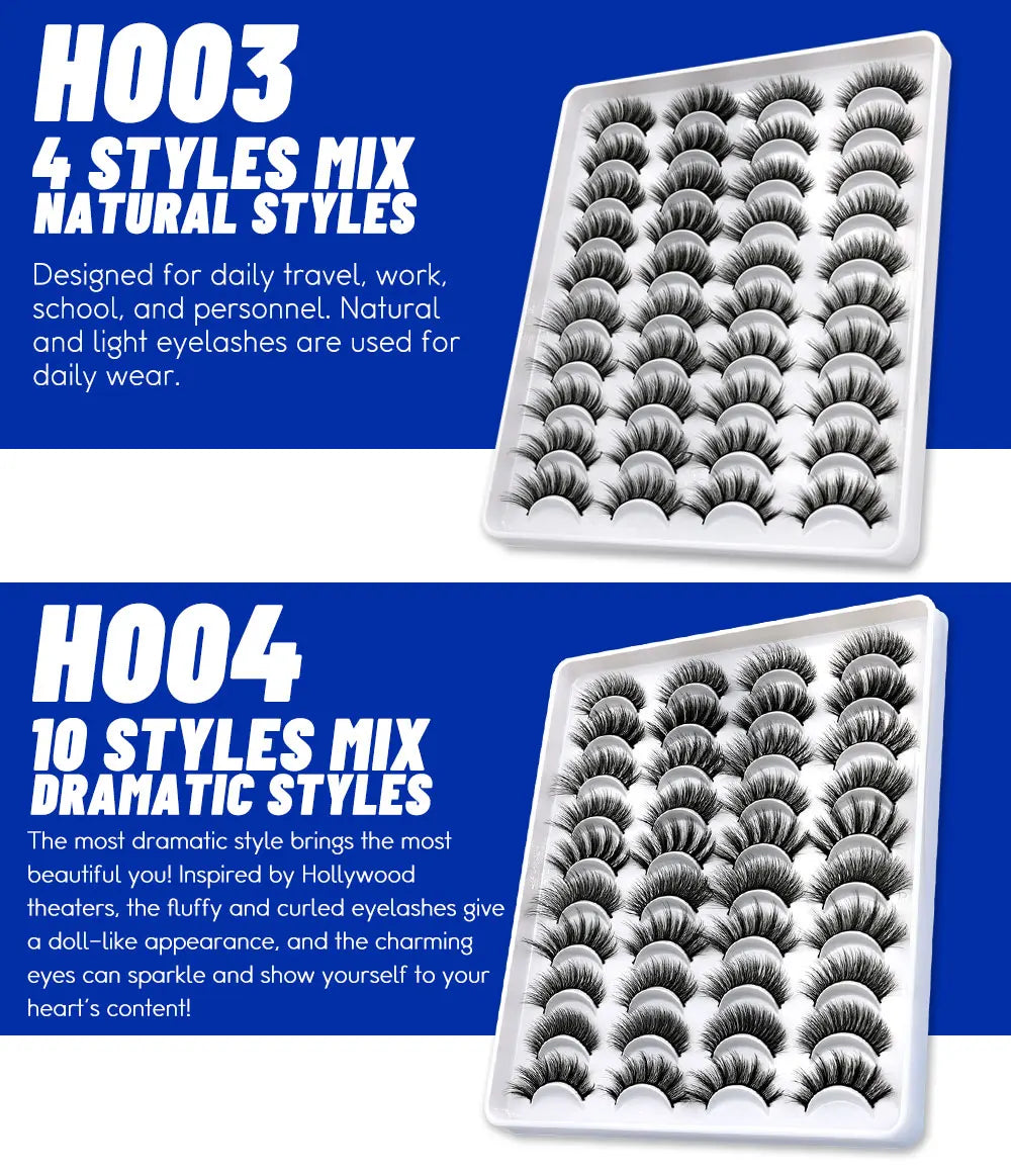 Makeup and face -20-Pair Faux Mink Lashes – Soft, Reusable Strip Lashes for Bold & Beautiful Eyes