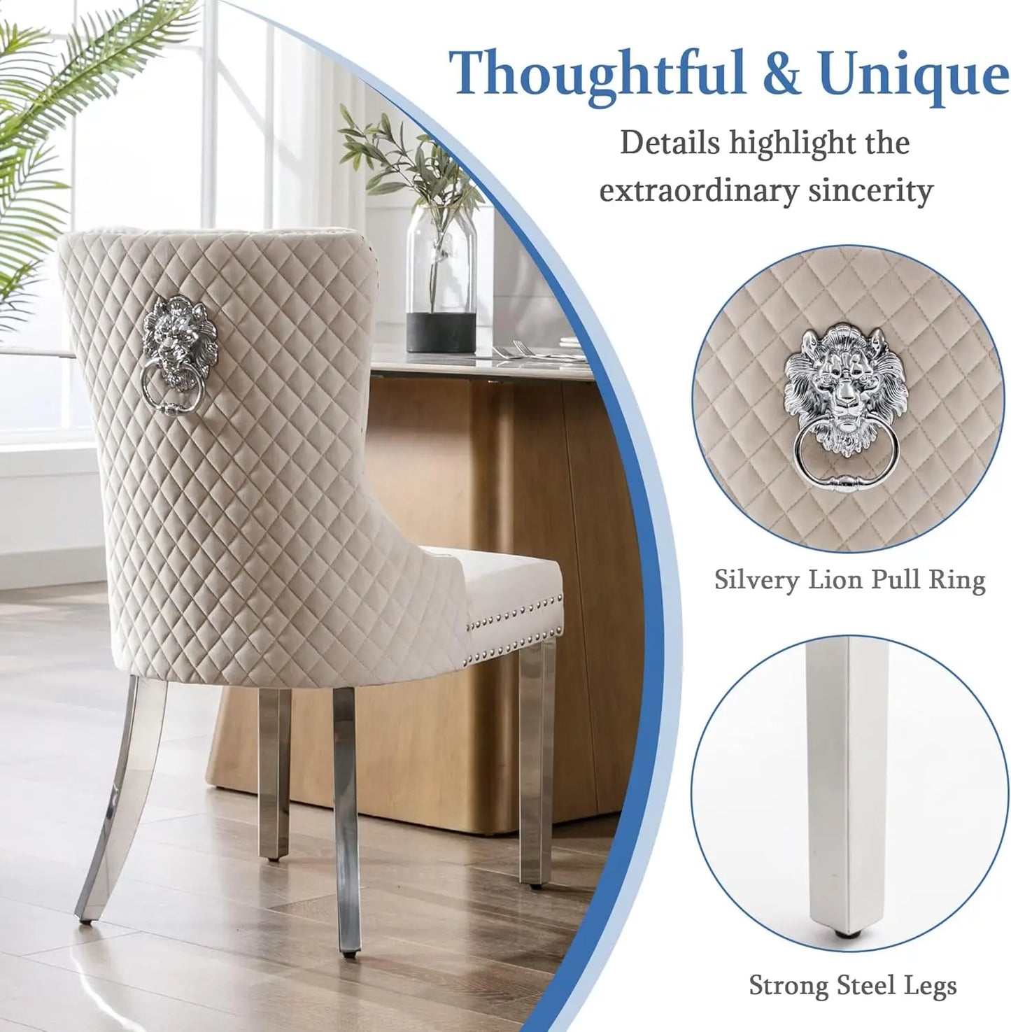 Luxury Velvet Dining Chairs (Set of 2) – High Back with Nailhead Trim & Lion Head Ring Pull\ Living Room Decor – Wall Art, Curtains, Clocks, Furniture & More