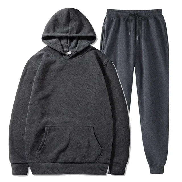 Men clothing - Men’s Casual Two-Piece Set – Mandarin Collar Top & Elastic Waist Pants