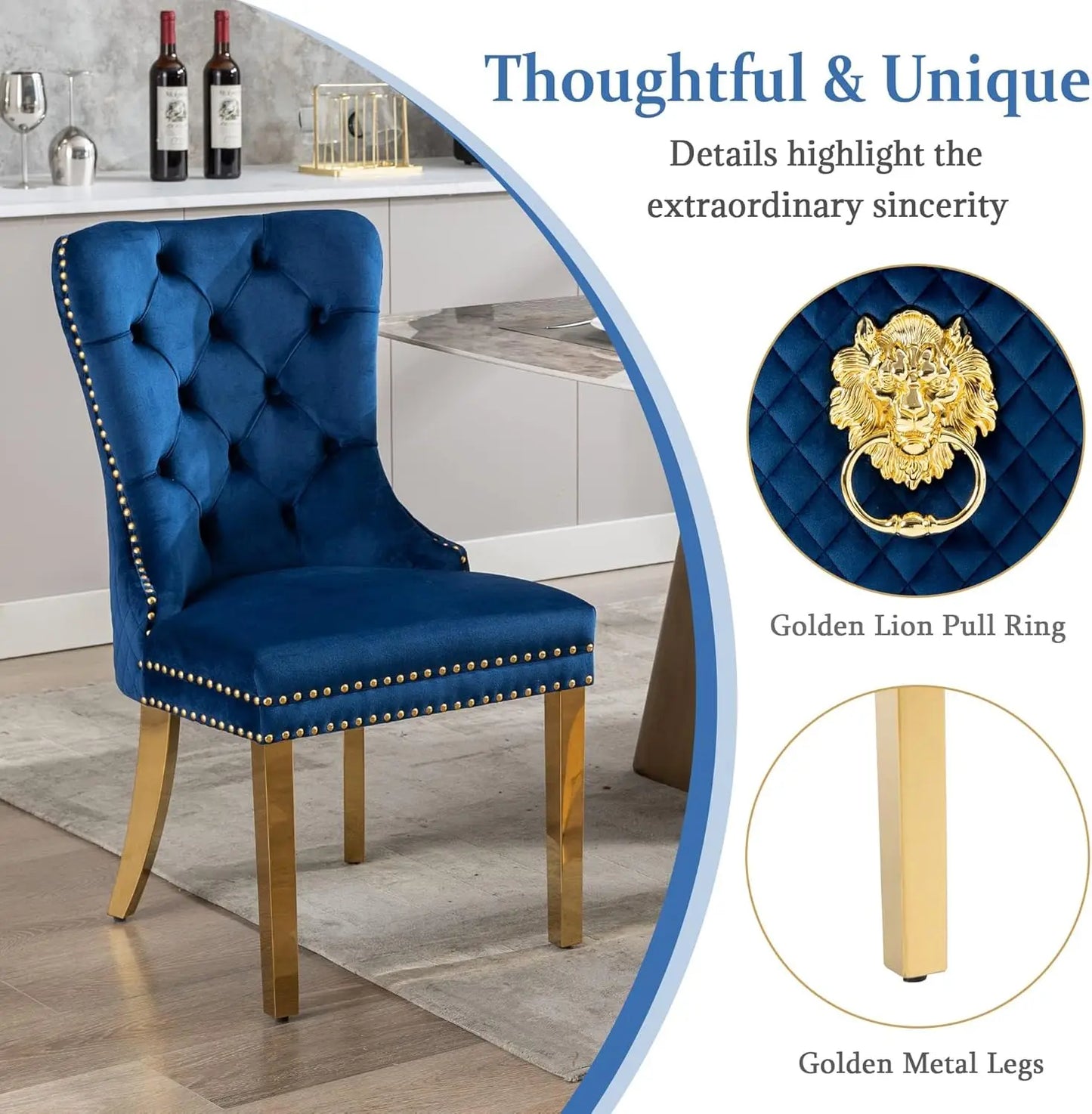Luxury Velvet Dining Chairs (Set of 2) – High Back with Nailhead Trim & Lion Head Ring Pull\ Living Room Decor – Wall Art, Curtains, Clocks, Furniture & More