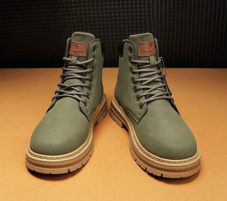 Men shoes - Men’s PU Leather Ankle Boots – Casual Lace-Up Boots for Everyday Style