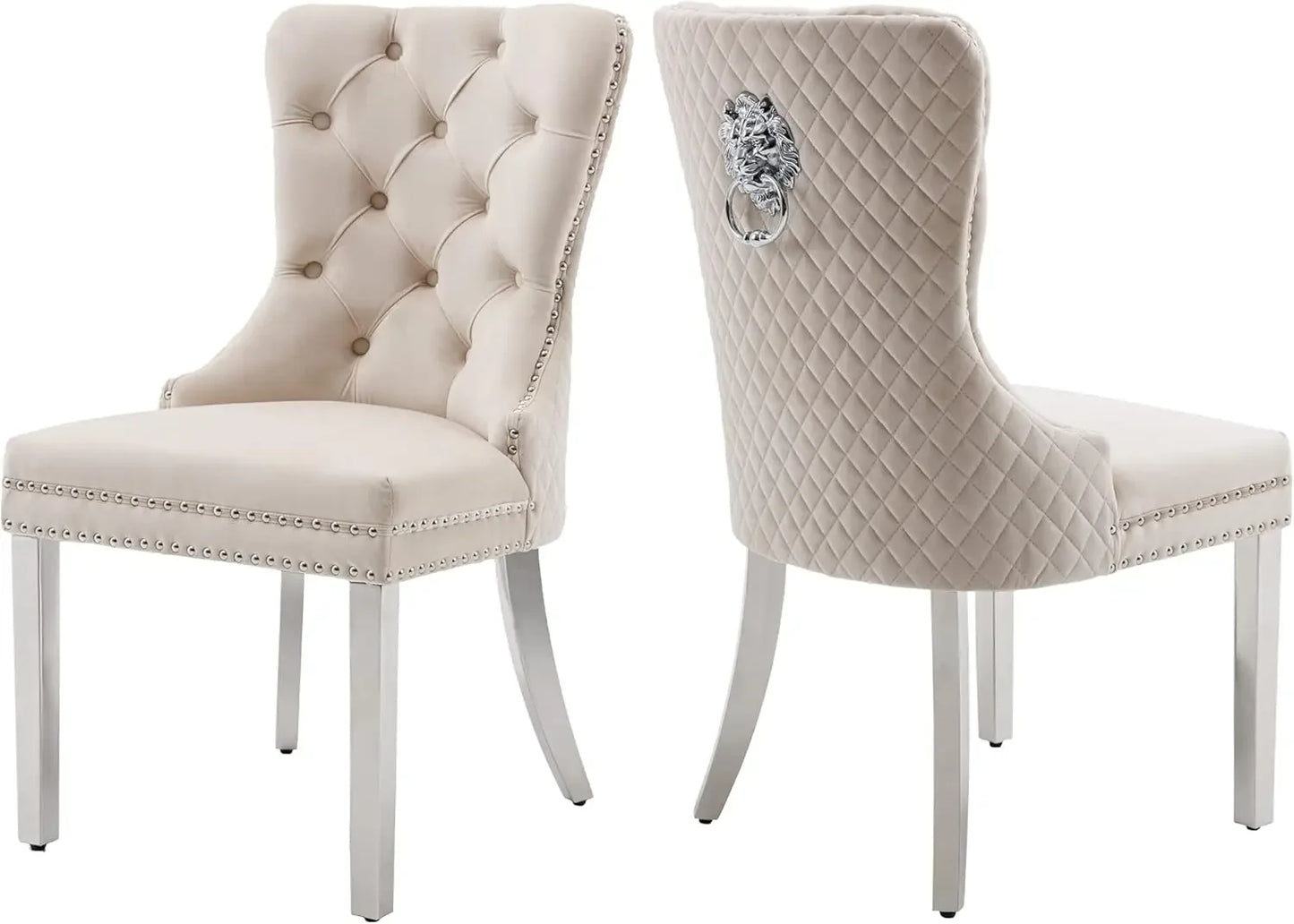 Luxury Velvet Dining Chairs (Set of 2) – High Back with Nailhead Trim & Lion Head Ring Pull\ Living Room Decor – Wall Art, Curtains, Clocks, Furniture & More