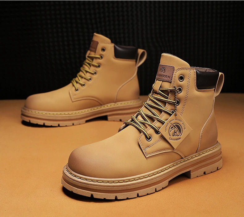 Men shoes - Men’s PU Leather Ankle Boots – Casual Lace-Up Boots for Everyday Style