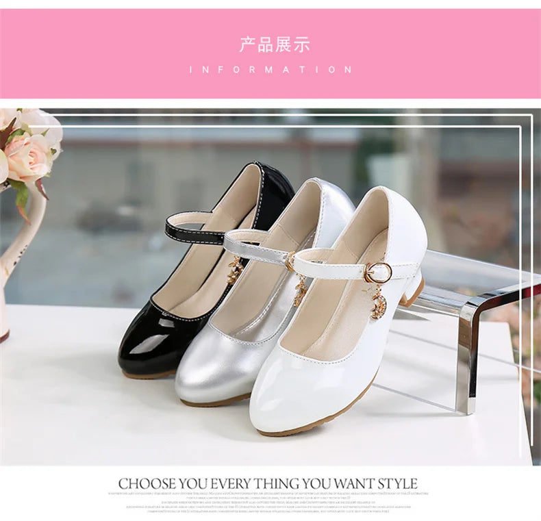 girl shoes - Girls Princess High Heels – White PU Leather Dress Shoes for Parties, Dance & Special Days
