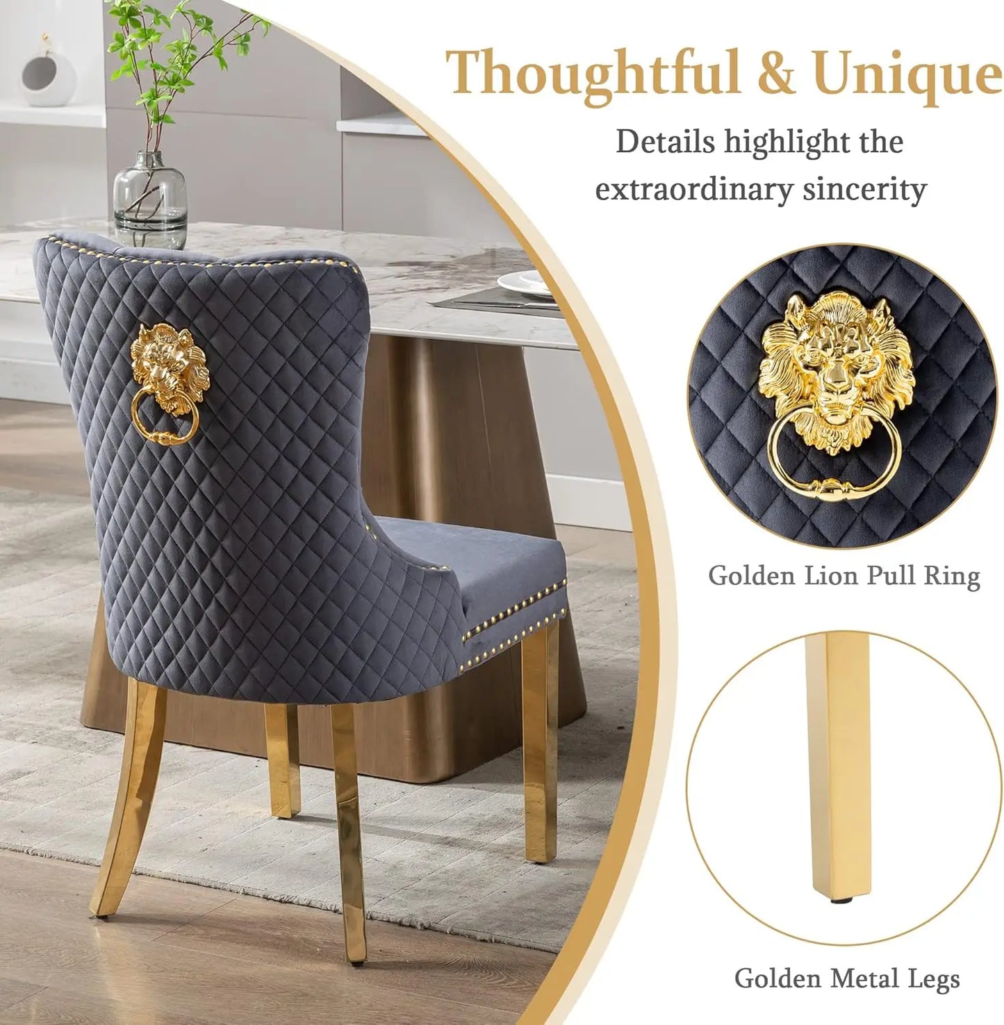 Luxury Velvet Dining Chairs (Set of 2) – High Back with Nailhead Trim & Lion Head Ring Pull\ Living Room Decor – Wall Art, Curtains, Clocks, Furniture & More