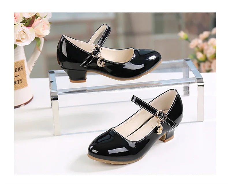 girl shoes - Girls Princess High Heels – White PU Leather Dress Shoes for Parties, Dance & Special Days