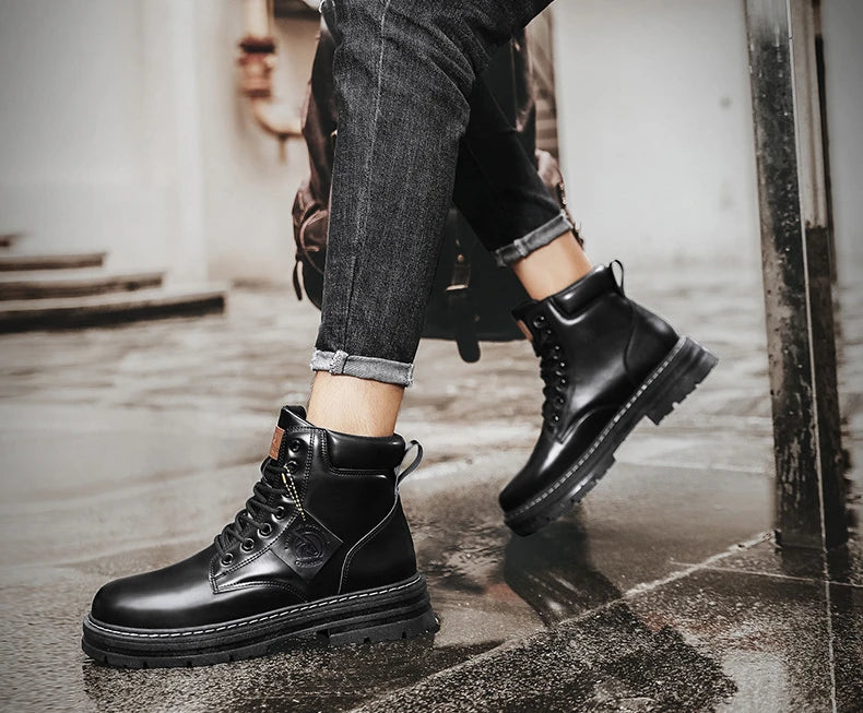 Men shoes - Men’s PU Leather Ankle Boots – Casual Lace-Up Boots for Everyday Style