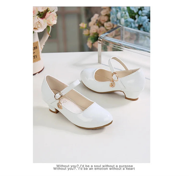 girl shoes - Girls Princess High Heels – White PU Leather Dress Shoes for Parties, Dance & Special Days