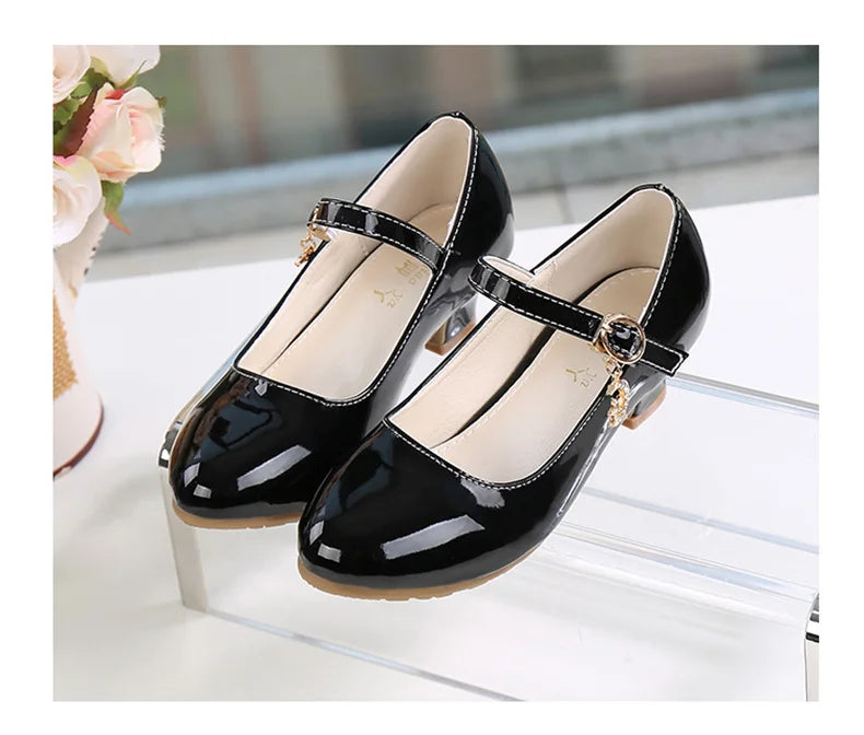 girl shoes - Girls Princess High Heels – White PU Leather Dress Shoes for Parties, Dance & Special Days