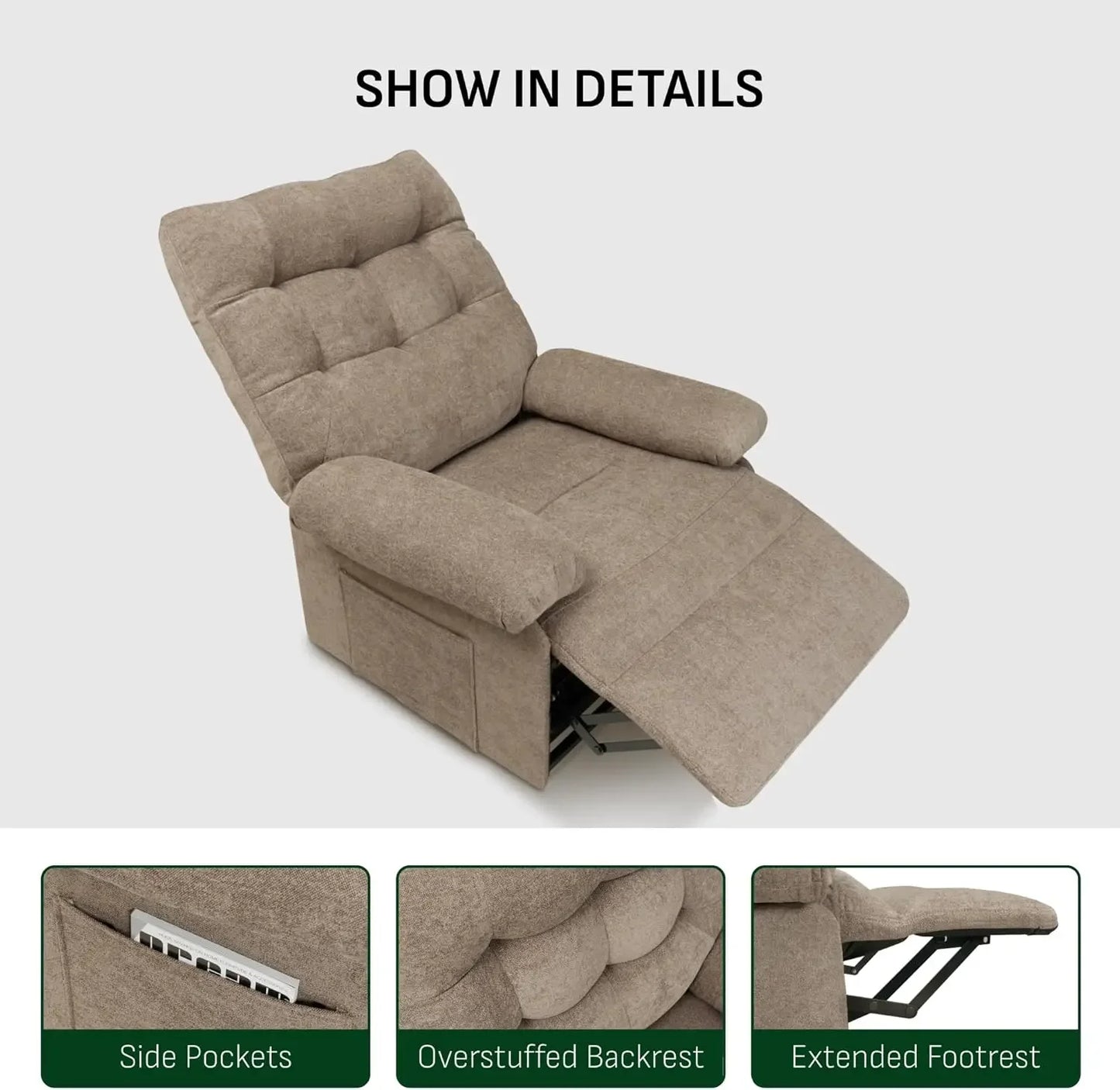 FLEXISPOT Power Lift Recliner Chair – Faux Leather with Massage, Heat & Remote Control (Black) Living Room Decor – Wall Art, Curtains, Clocks, Furniture & More\