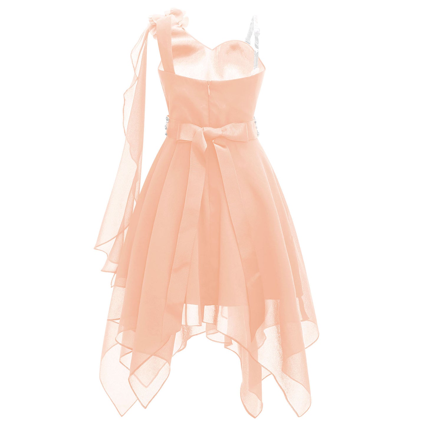 Girl clothing - Chiffon Flower Dress – Elegant One-Shoulder Party Gown with Rhinestone Sash