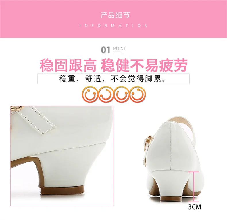 girl shoes - Girls Princess High Heels – White PU Leather Dress Shoes for Parties, Dance & Special Days
