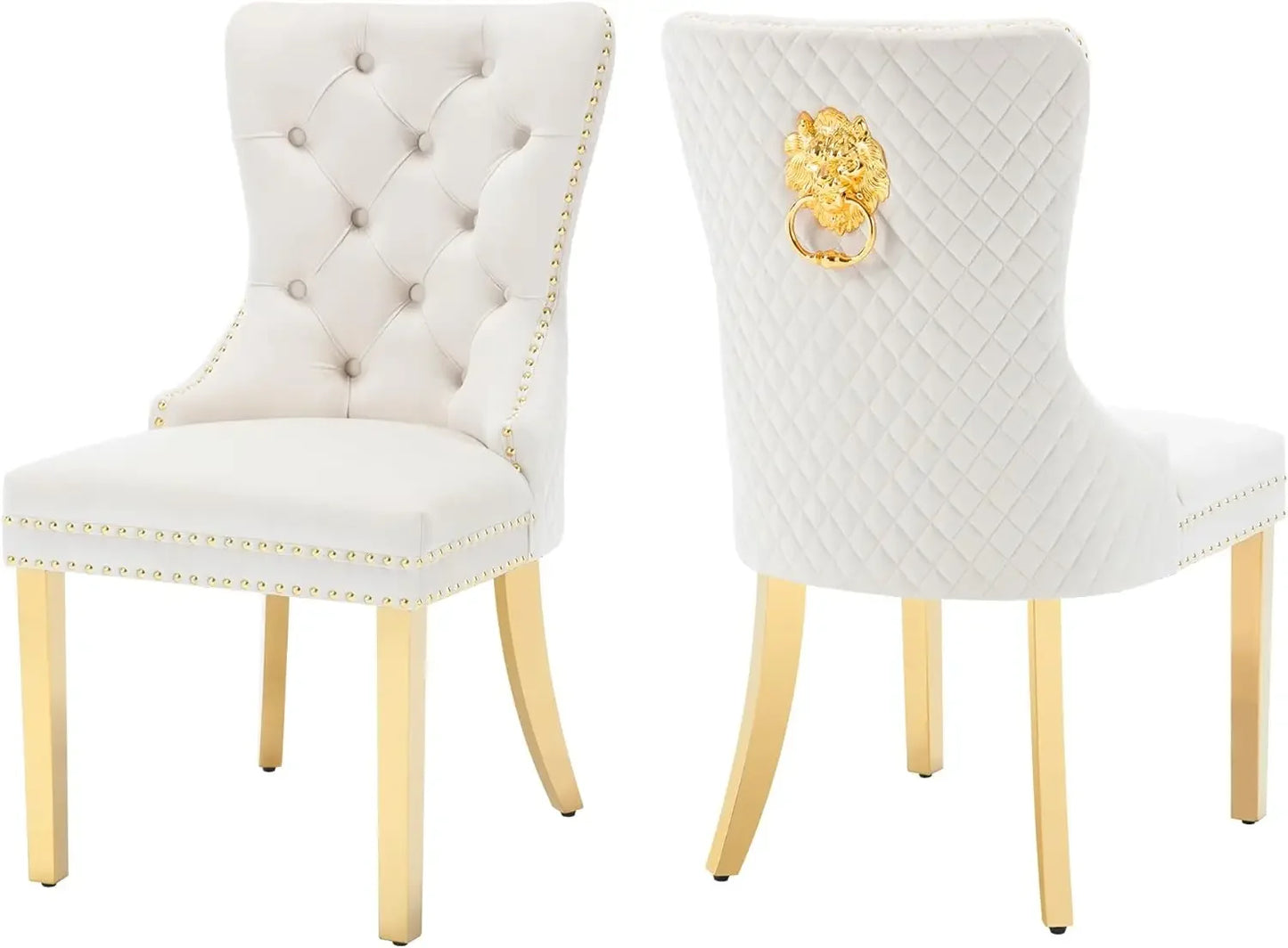 Luxury Velvet Dining Chairs (Set of 2) – High Back with Nailhead Trim & Lion Head Ring Pull\ Living Room Decor – Wall Art, Curtains, Clocks, Furniture & More