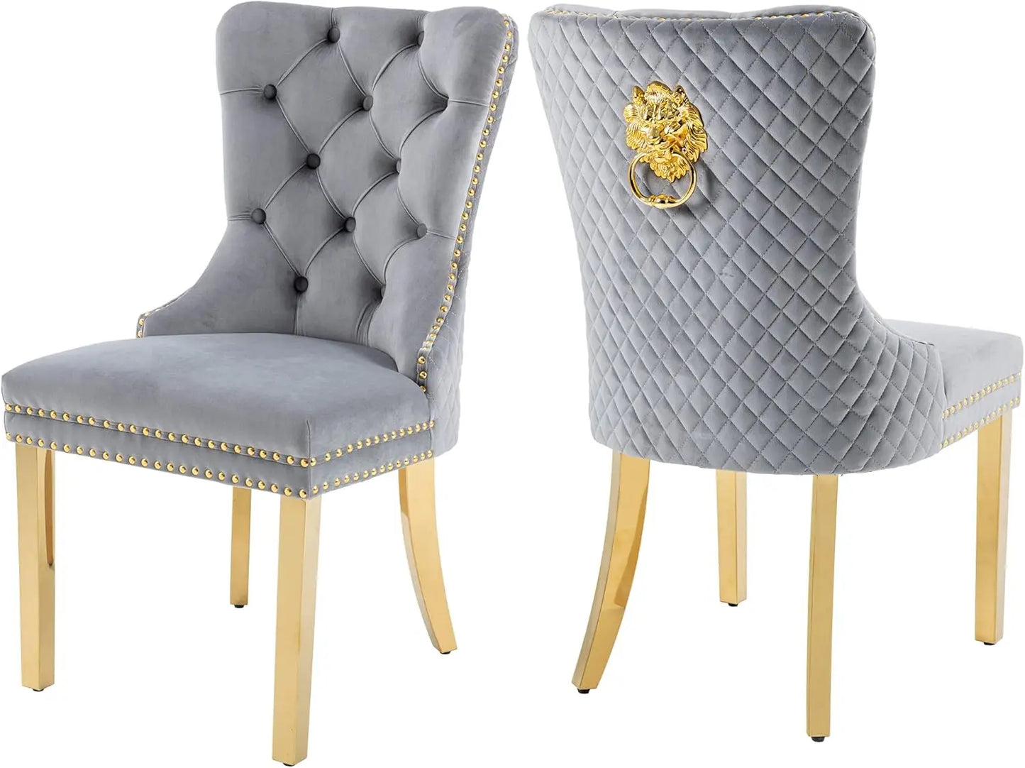 Luxury Velvet Dining Chairs (Set of 2) – High Back with Nailhead Trim & Lion Head Ring Pull\ Living Room Decor – Wall Art, Curtains, Clocks, Furniture & More