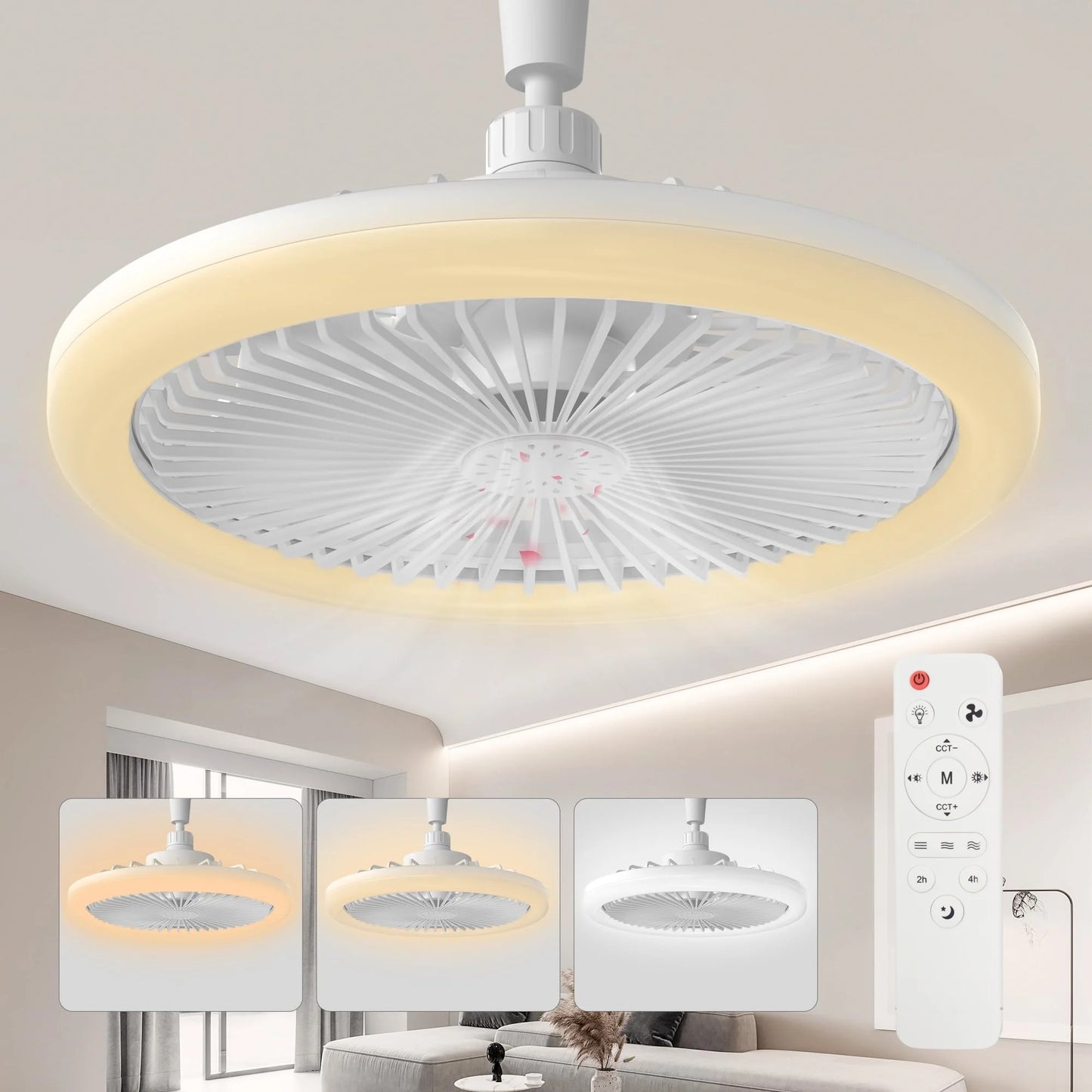 IRALAN E27 Ceiling Fan Light with Remote – 3-Speed Quiet Fan & LED Lighting (No Wiring Needed)