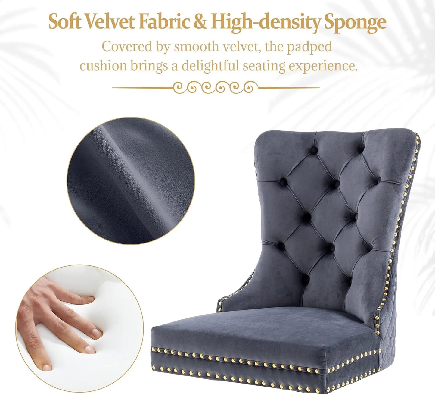 Luxury Velvet Dining Chairs (Set of 2) – High Back with Nailhead Trim & Lion Head Ring Pull\ Living Room Decor – Wall Art, Curtains, Clocks, Furniture & More