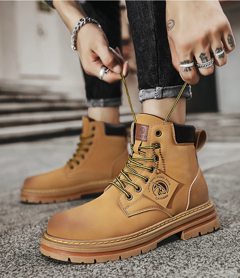 Men shoes - Men’s PU Leather Ankle Boots – Casual Lace-Up Boots for Everyday Style