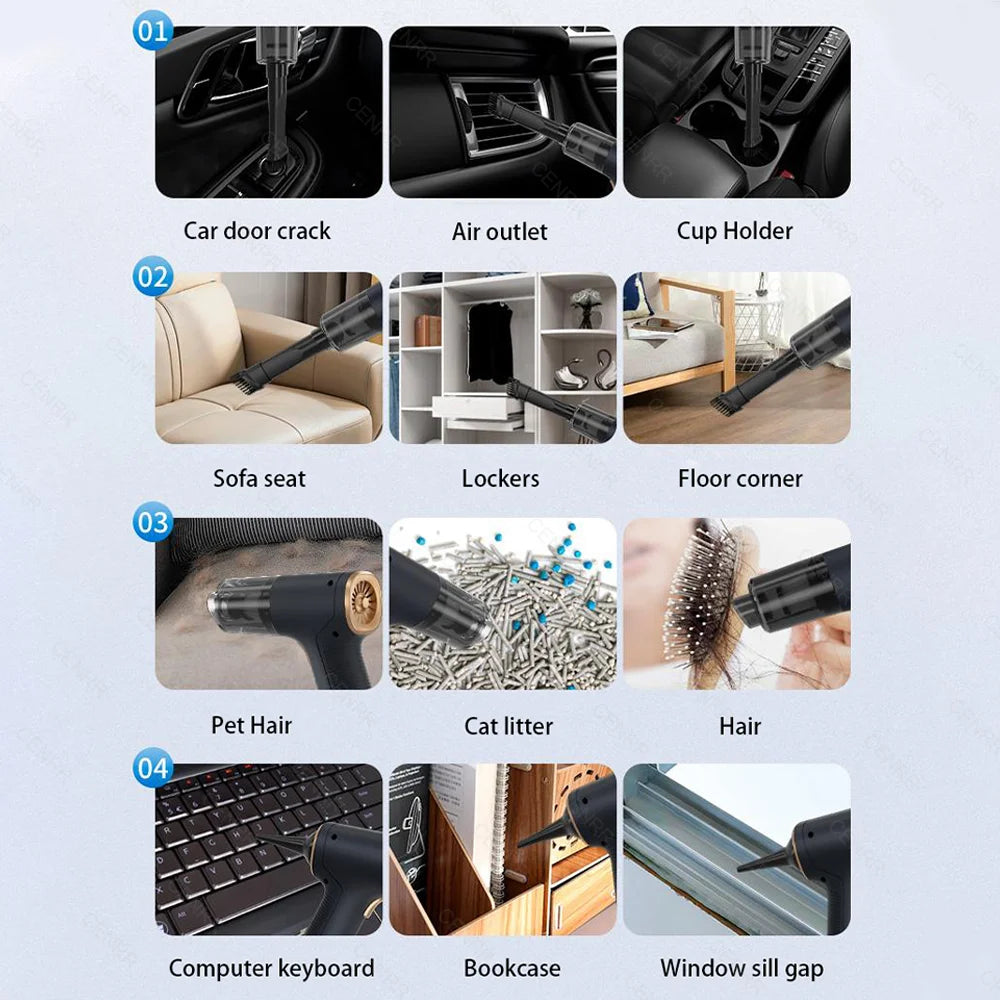 CENRR Wireless Car Vacuum Cleaner – Pro & Basic Models (Wet & Dry Use, USB-C Charging)/Car