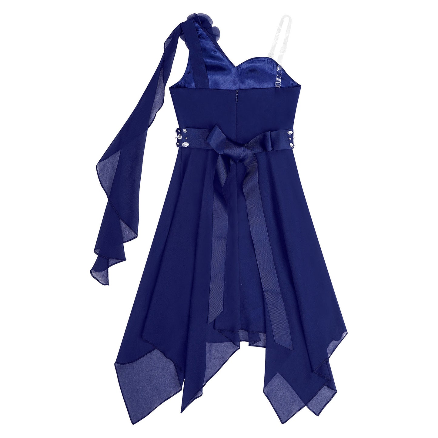 Girl clothing - Chiffon Flower Dress – Elegant One-Shoulder Party Gown with Rhinestone Sash