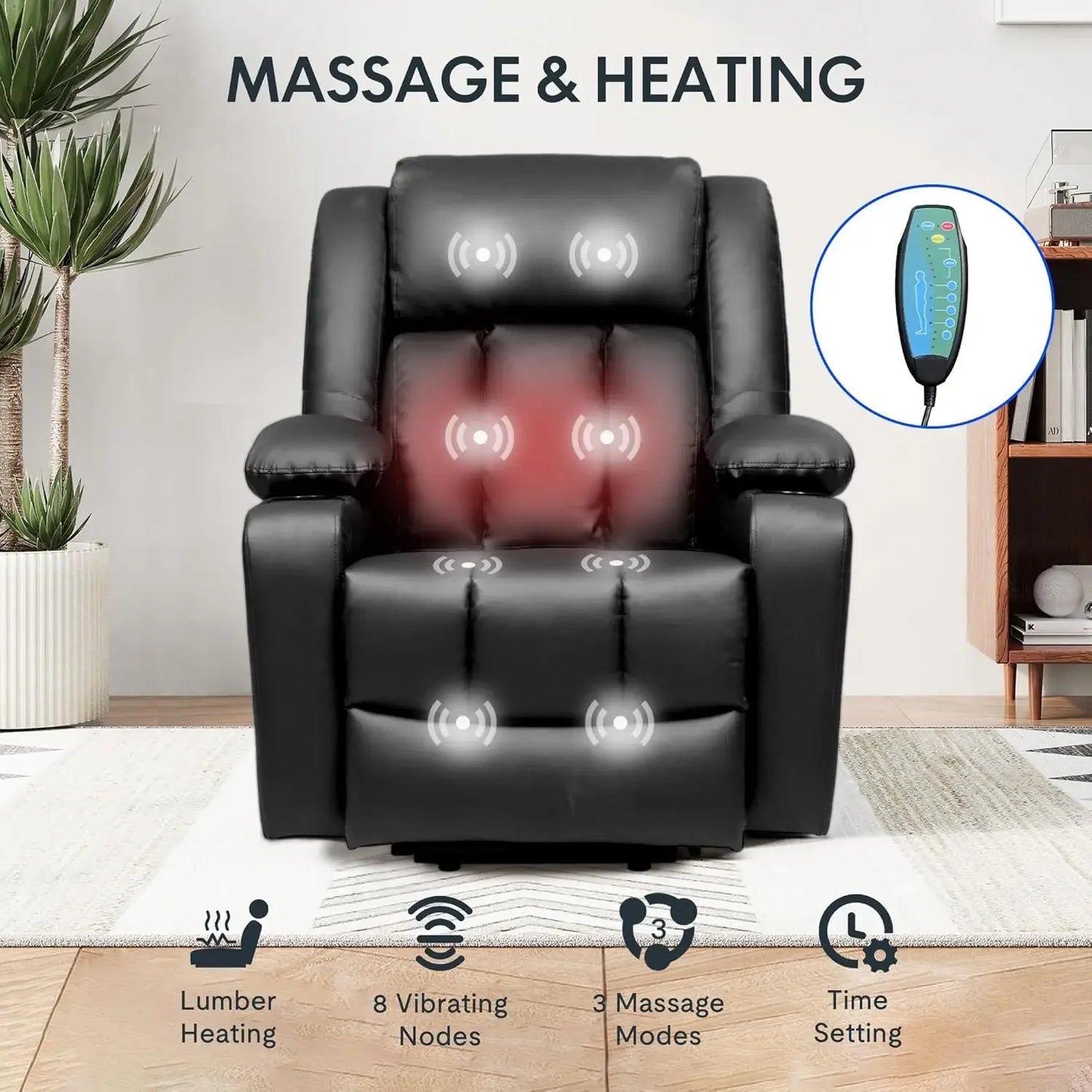 FLEXISPOT Power Lift Recliner Chair – Faux Leather with Massage, Heat & Remote Control (Black) Living Room Decor – Wall Art, Curtains, Clocks, Furniture & More\