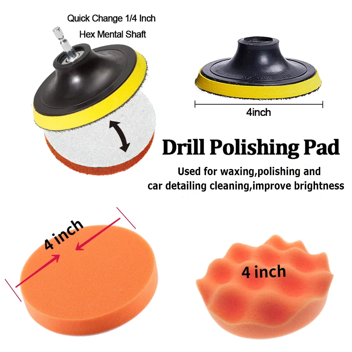 7-Piece Car Cleaning & Polishing Kit – Sponge Buffing Drill Pads Set/Car