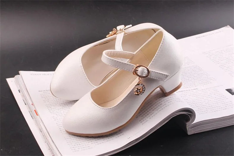 girl shoes - Girls Princess High Heels – White PU Leather Dress Shoes for Parties, Dance & Special Days