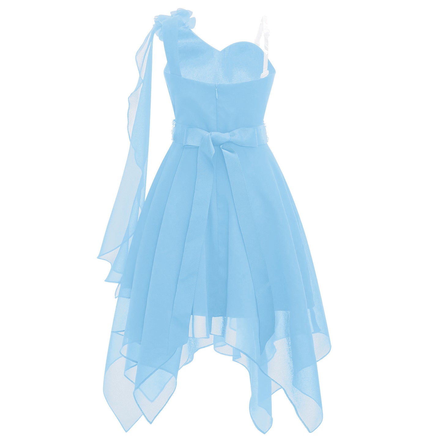 Girl clothing - Chiffon Flower Dress – Elegant One-Shoulder Party Gown with Rhinestone Sash