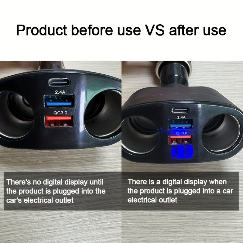 ANNJIATUU Multi-Port Car Power Adapter – QC3.0 Fast Charger with LED Voltage Monitor (12V–24V)/Car