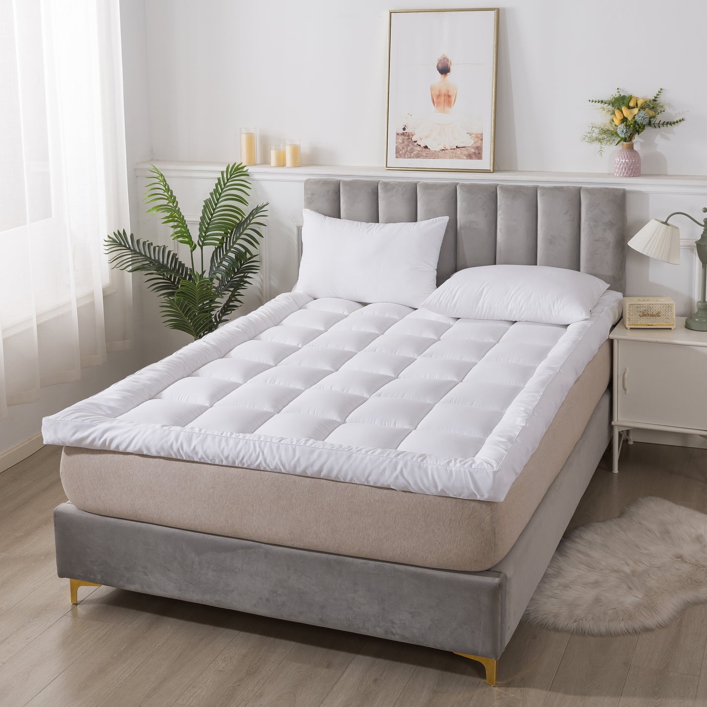 HIGH LIVING 4-Inch Mattress Topper – Hypoallergenic, Plush Polyester with Elastic Corners/Bedroom