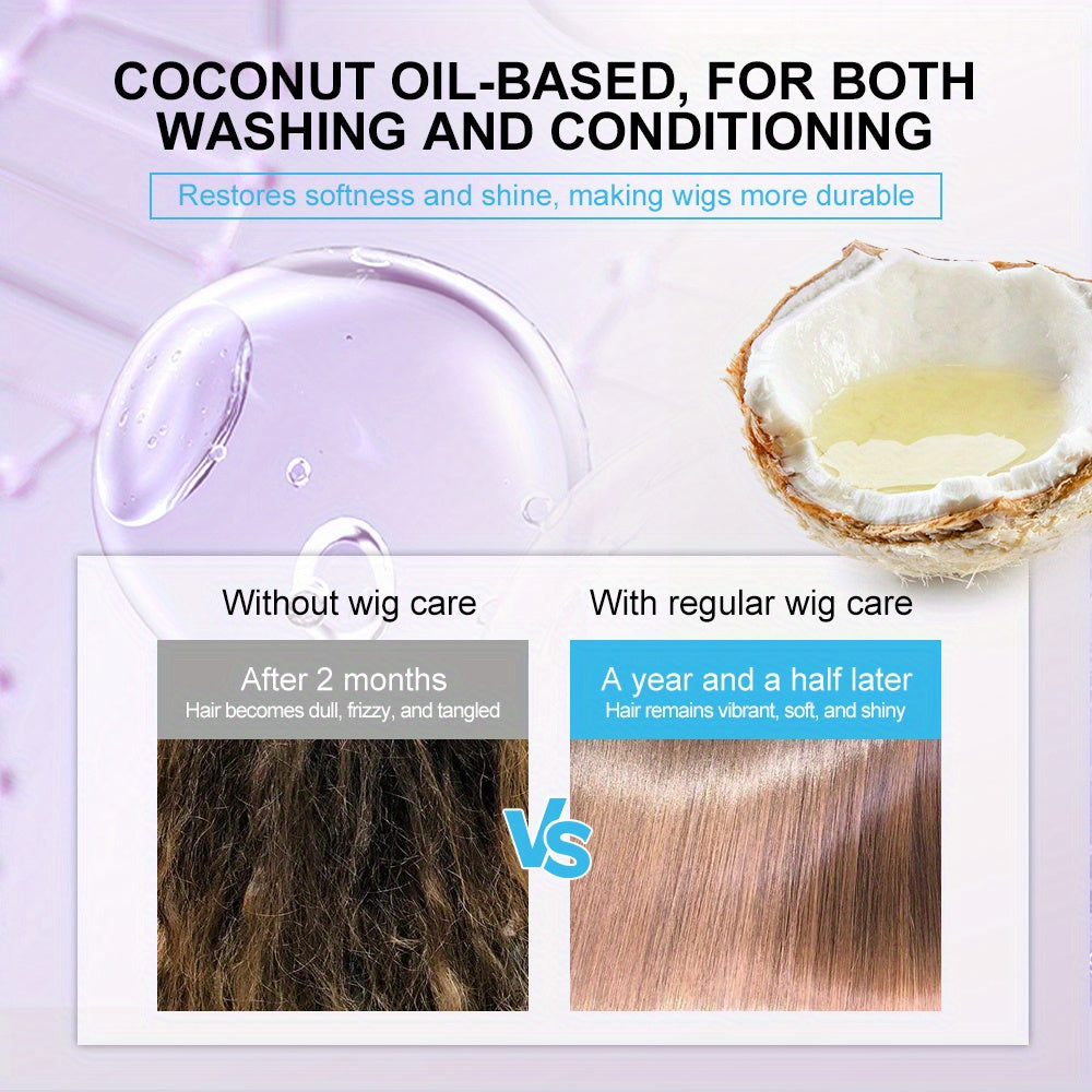 PURC 4-Piece Wig Care Kit – Coconut Oil Shampoo, Detangle Spray & Hair Cream Set/Style & Shine Hair