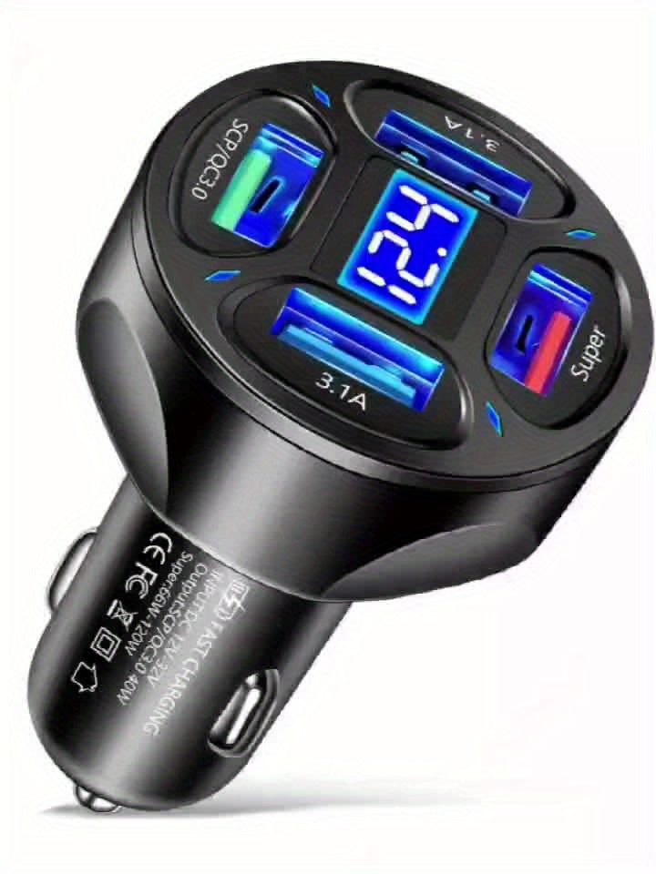 3-Port USB Car Charger with LED Voltage Display – QC3.0 Fast Charging for 12V/24V Vehicles/Car