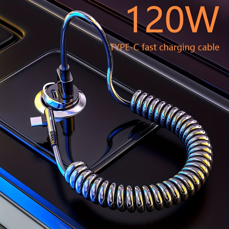 120W Fast Charging Luminous Spring Car Cable – USB to Type-CCar