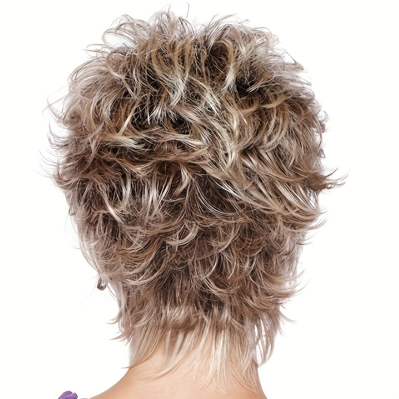 Short Feathered Pixie Wig – Blonde Layered Cut with Bangs, Breathable Cap/Crown & Glory Wigs